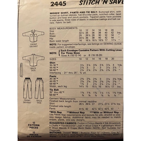 McCalls 2445 top pants sewing pattern sz 10 12 14 - Picture 4 of 5